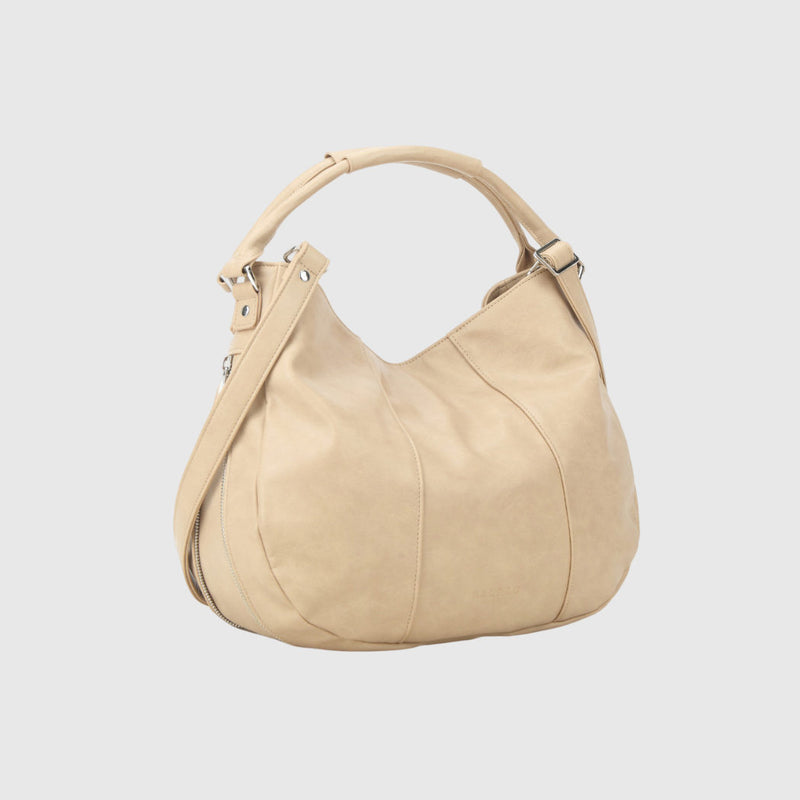 Beige skuldertaske set fra siden med justerbar rem