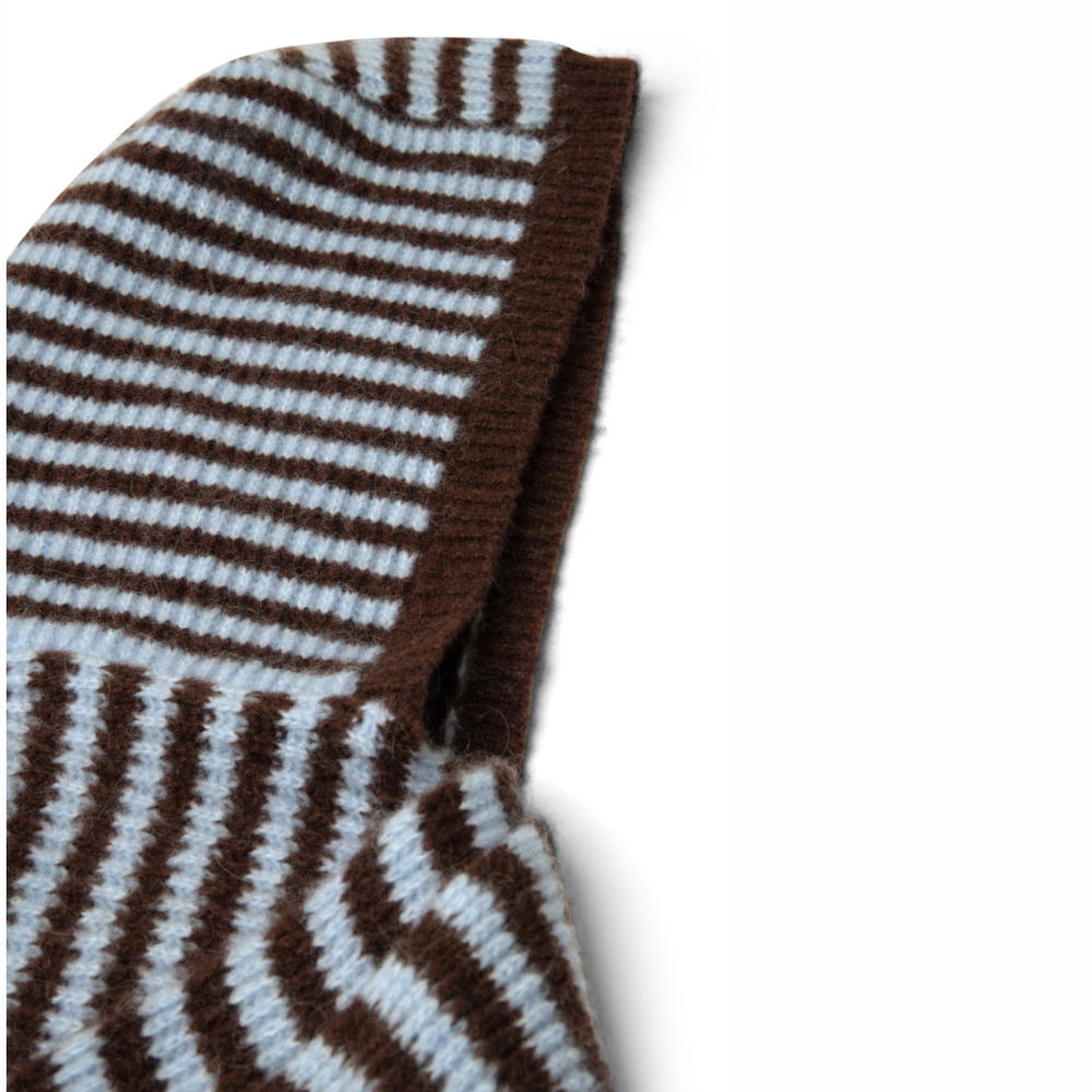 Damson Madder Strikket Tie Front Hood Blue & Choc Stripe