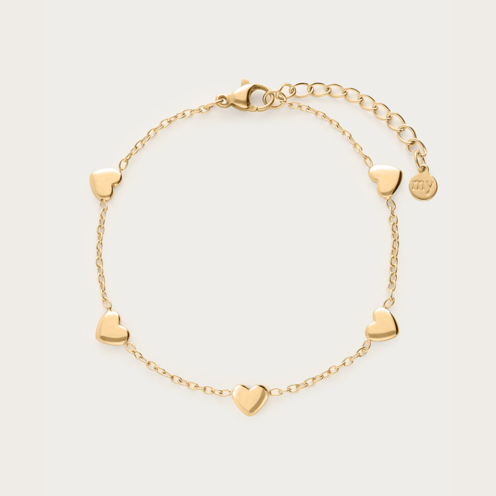 Guld armbånd med små hjerter fra My Jewellery
