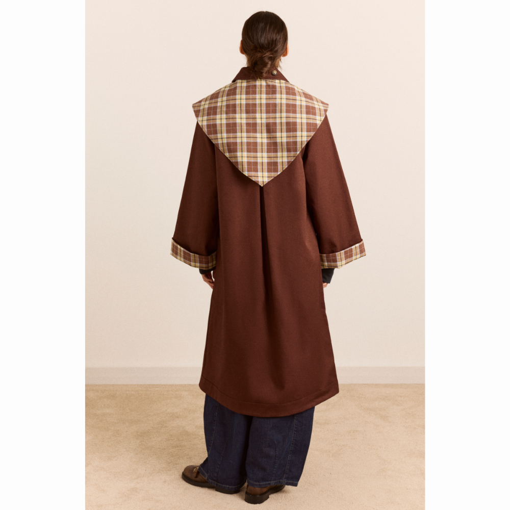 Damson Madder Reversible Longline Jerry Trench Chocolate