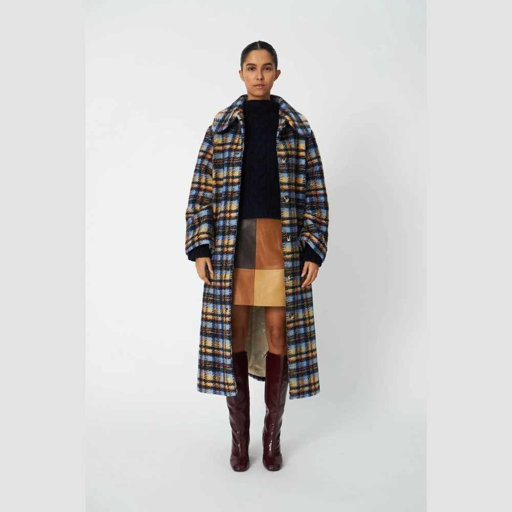 Stella Nova Long Wool Checked frakke i uldblanding