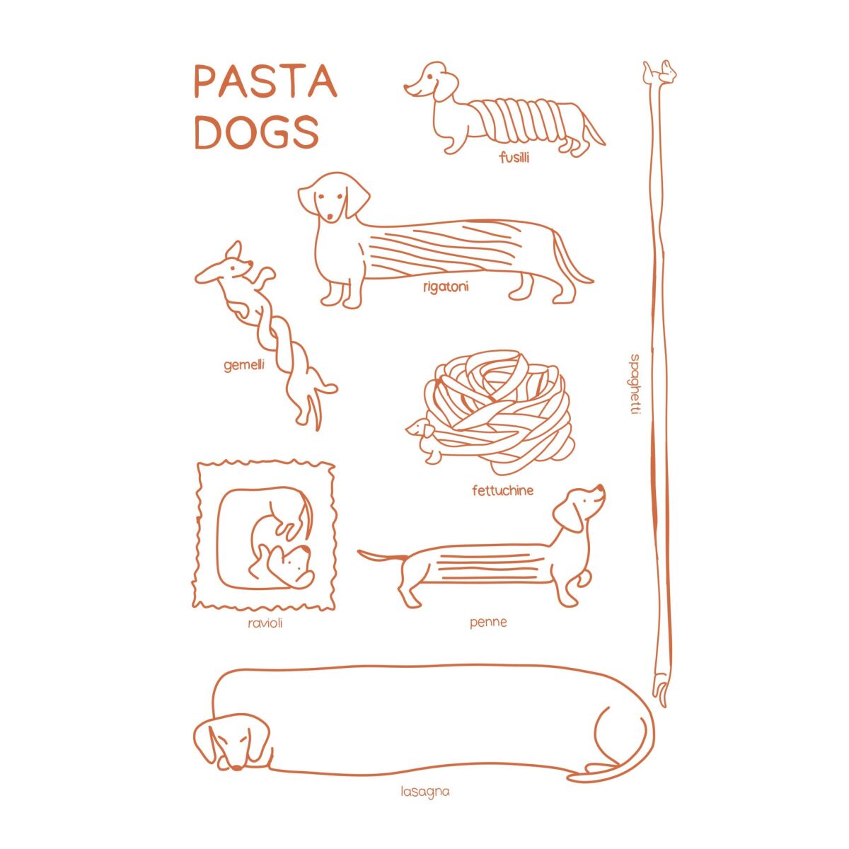 Plakat 'Pasta Dogs' af A Bit of Everyday.