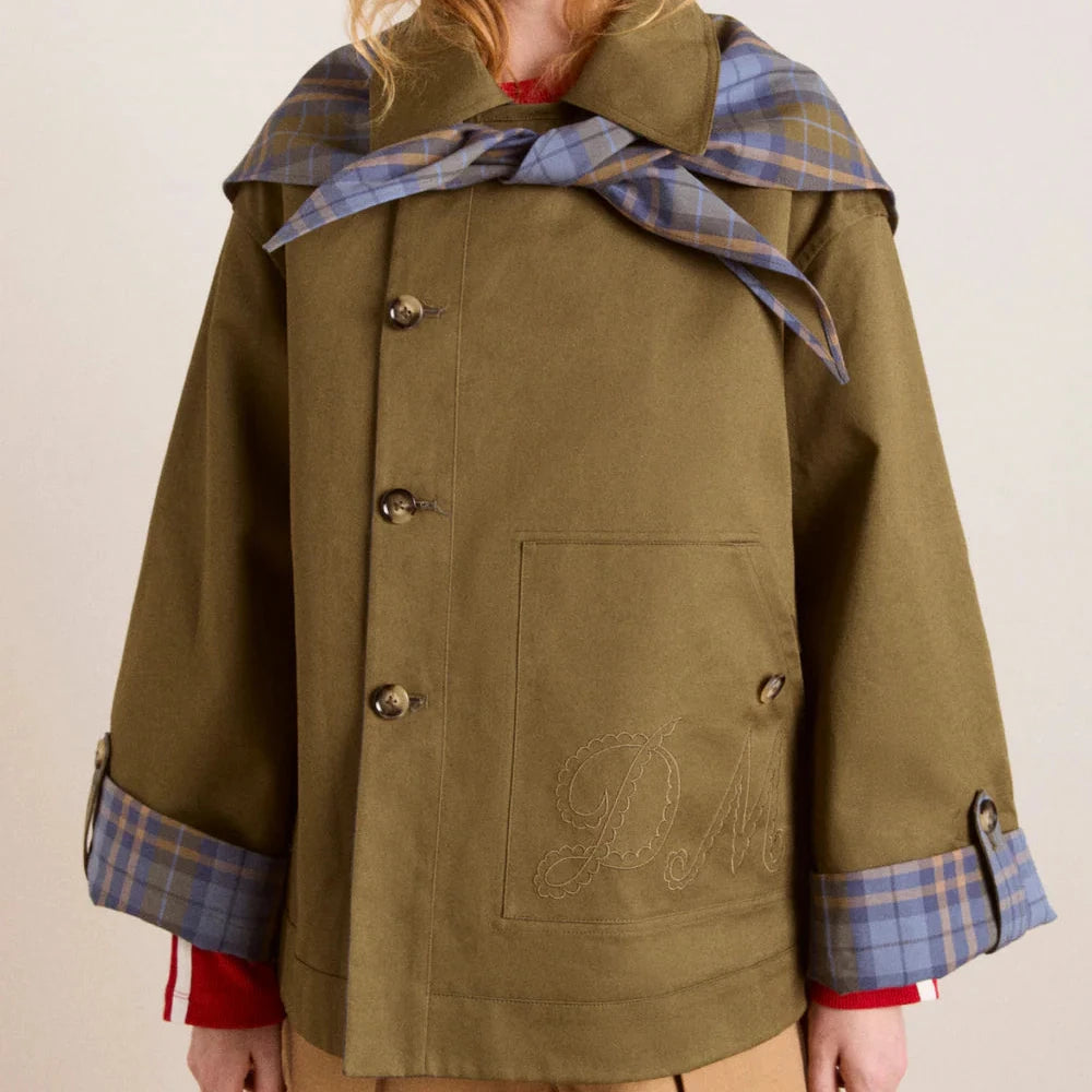 Damson Madder Jerry Crop Trench Coat Olive