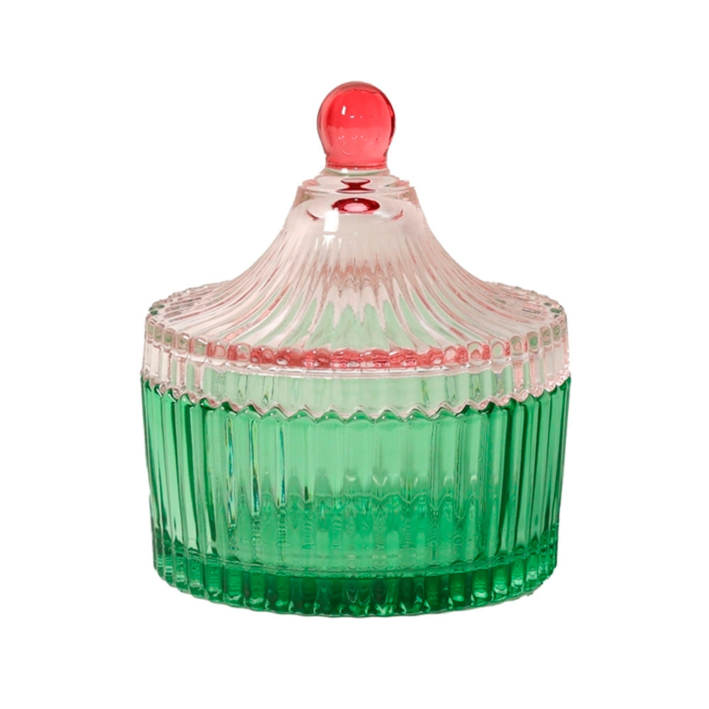 Au Maison Bonbonniere Glaskrukke Striber Grøn & Lyserød 12x10 cm