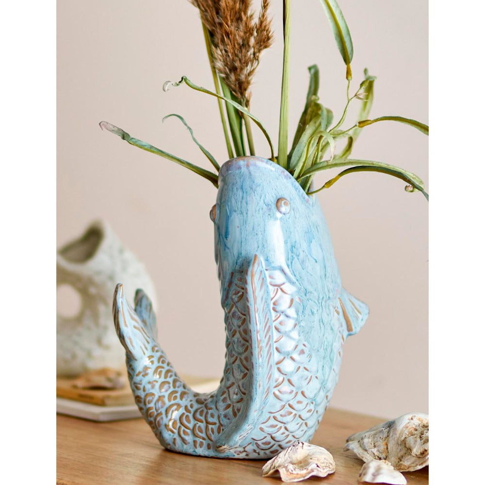 Bloomingville Hiro Vase Fisk Blå Stentøj