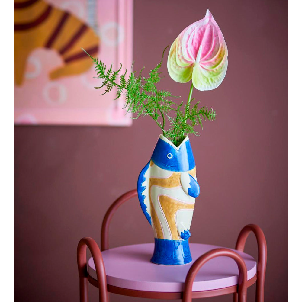 Bloomingville Irving Vase Fisk Blå Stentøj