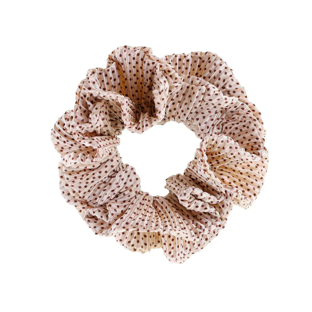 By Stær Kaisa Schrunchie Hvid Brune Prikker Hårelastik