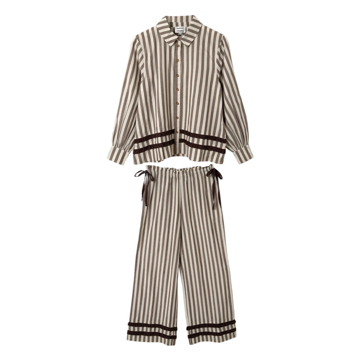 Damson Madder Izzy Pyjamas Sæt Choc Ecru Stripe