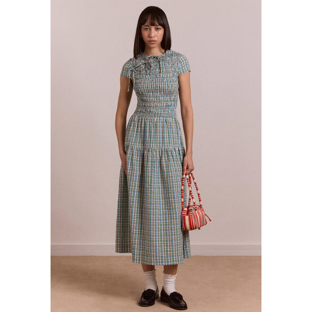 Damson Madder Ebba Midi Dress Picnic Blue Check