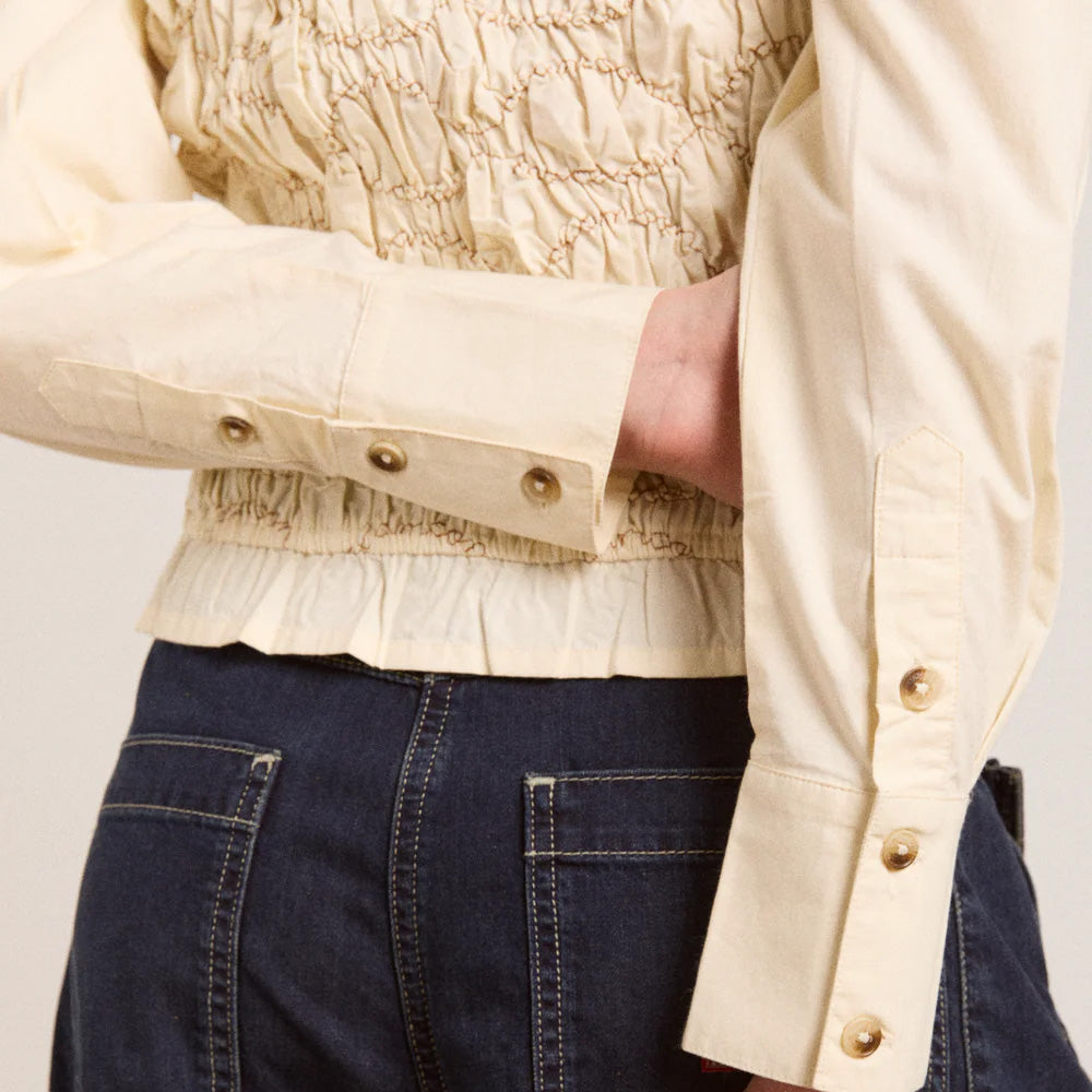 Damson Madder Elliana Smocked Cardigan Butter