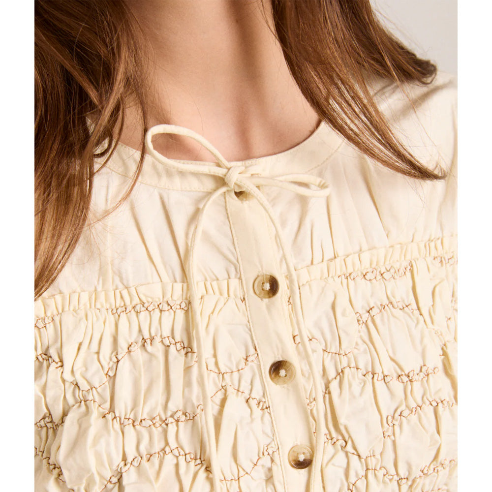 Damson Madder Elliana Smocked Cardigan Butter