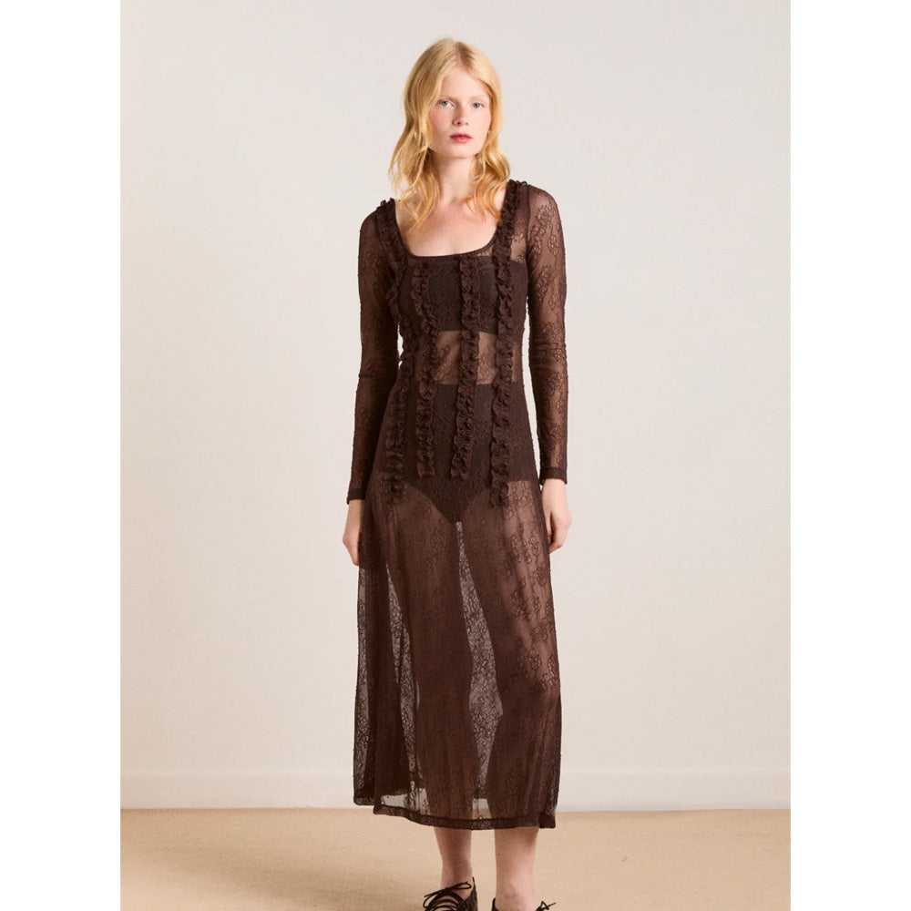 Damson Madder Raphi Lace Midi Kjole Coffee