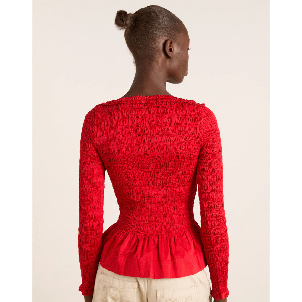 Damson Madder Suri Shirred Cotton Satin Bluse Red
