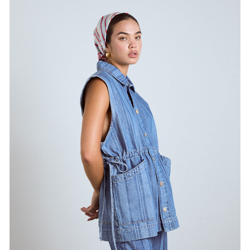 Damson Madder Hera Oversized Gilet Laser Stripe