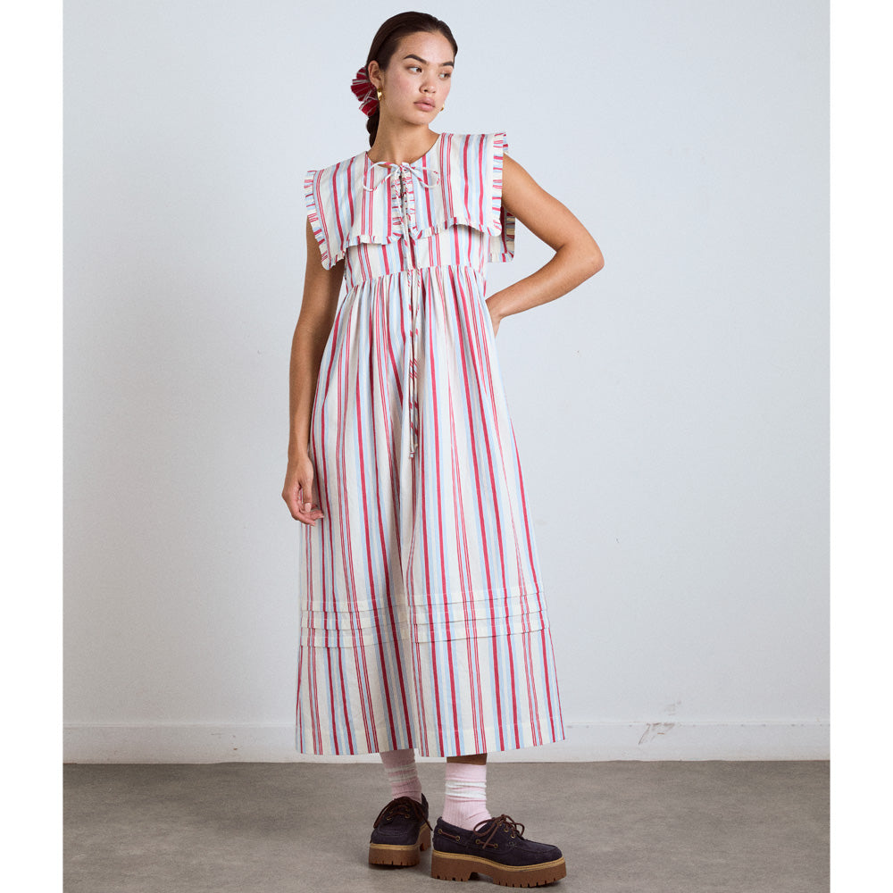 Damson Madder Josephine Midi Dress Butter Cherry Stripe