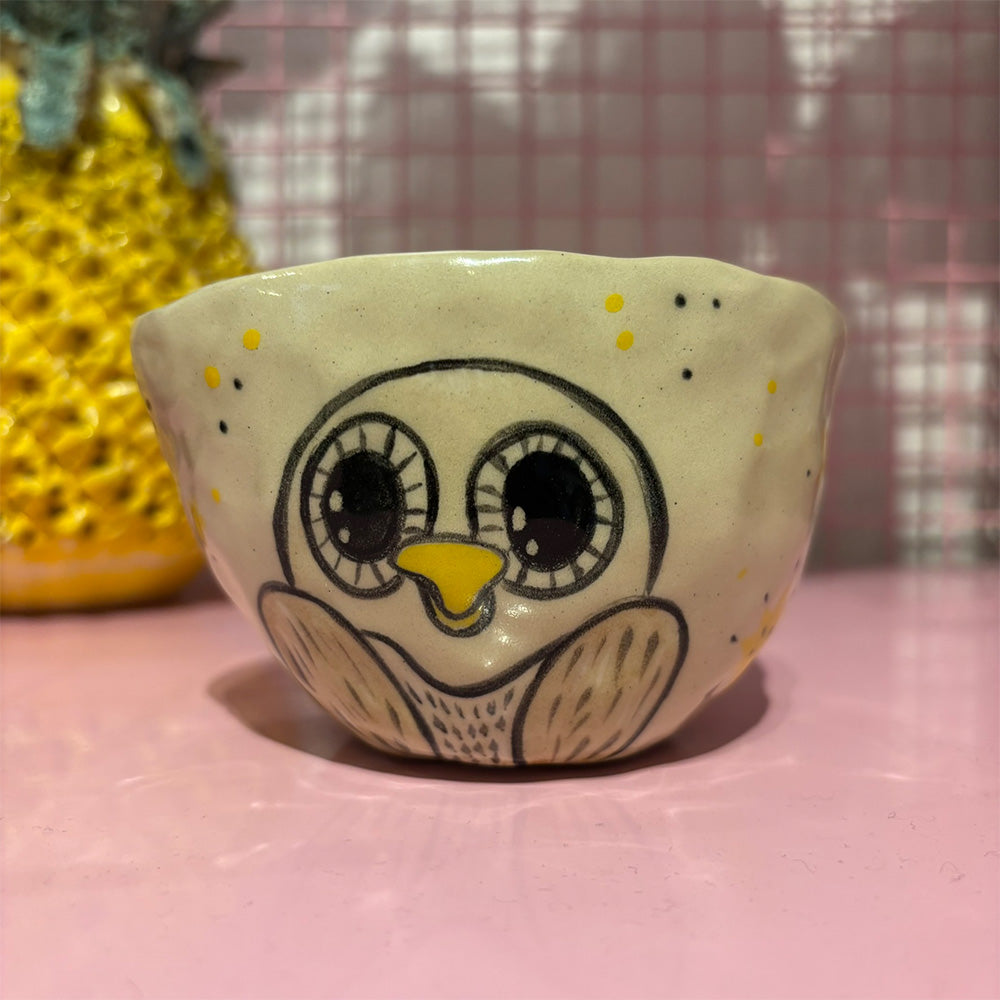 Falkeblik Keramik Kop Gul Ansigt Ugle