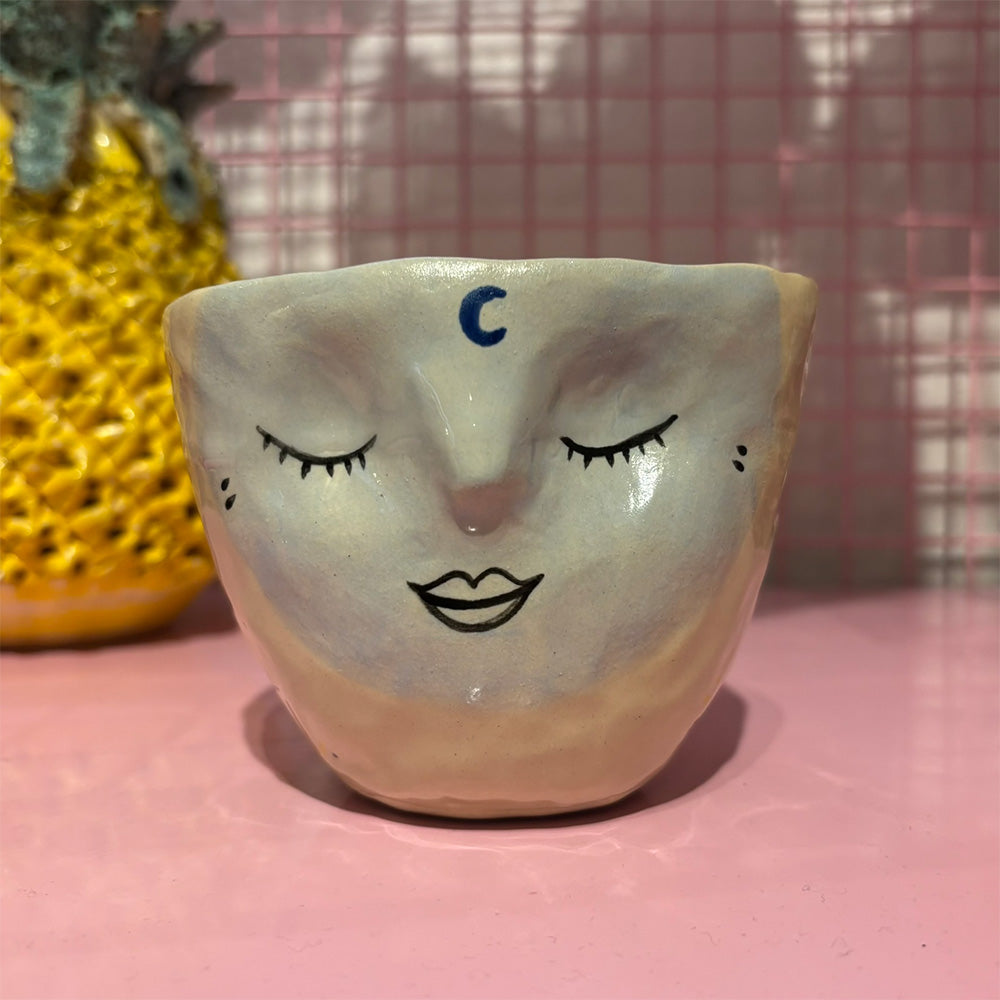 Falkeblik Keramik Kop Lyseblå Ansigt To The Moon