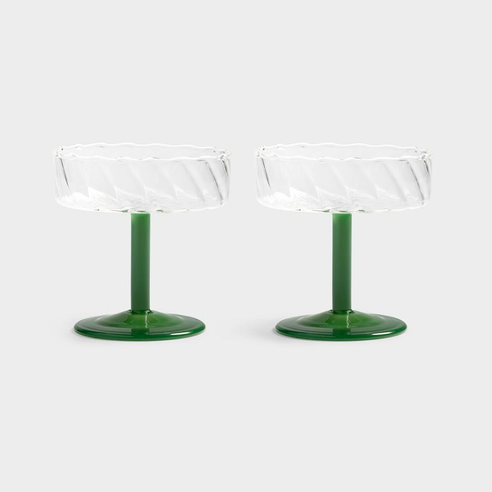 &Klevering Cocktail/champagneglas Coupe Twirl Mørkegrøn 2 Stk.