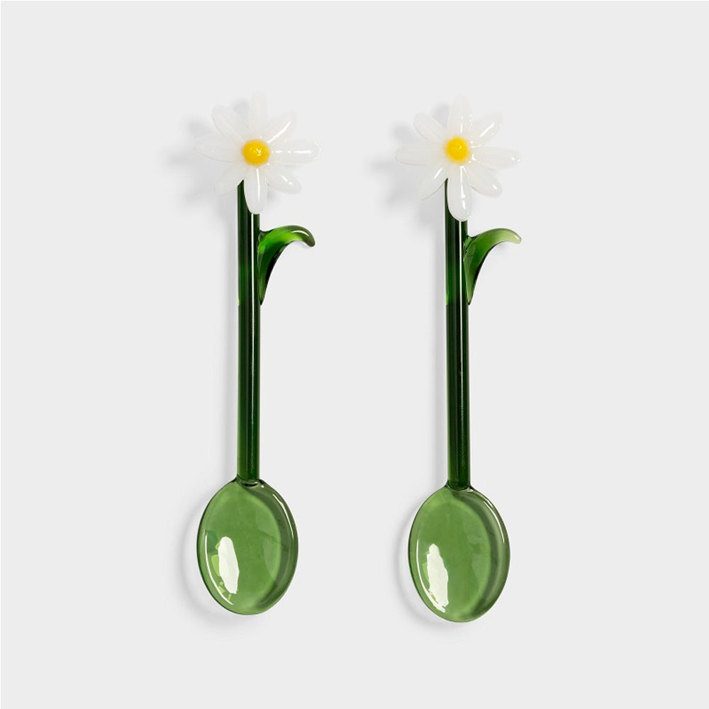 &Klevering 2 stk. Glasskeer Hvide Blomster