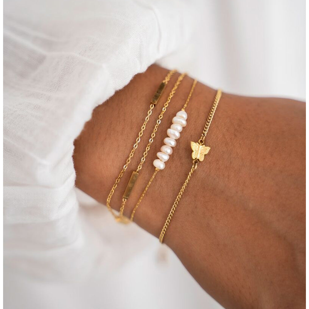 My Jewellery Smykker Armbånd Ferskvandsperler Stribe Guld