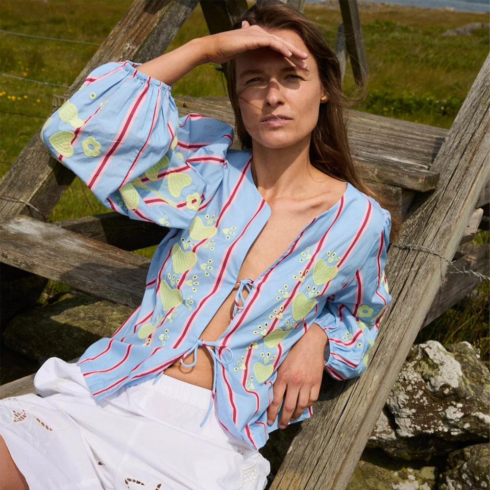 Sissel Edelbo Elisabeth Top Skjorte Bluebell Stripes Lyseblå Striber