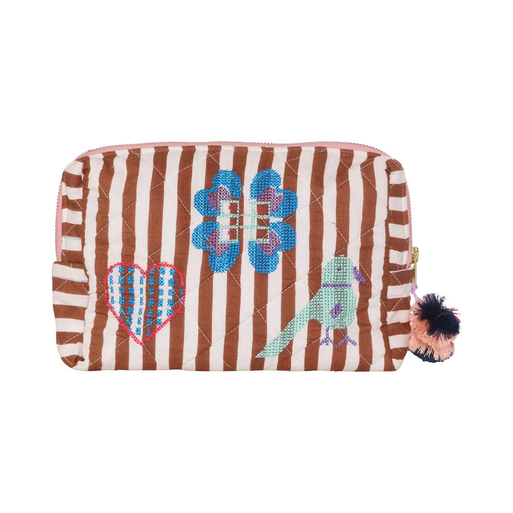 Sissel Edelbo Rosea Cosmetic Bag Brown Stripes Makeup Taske
