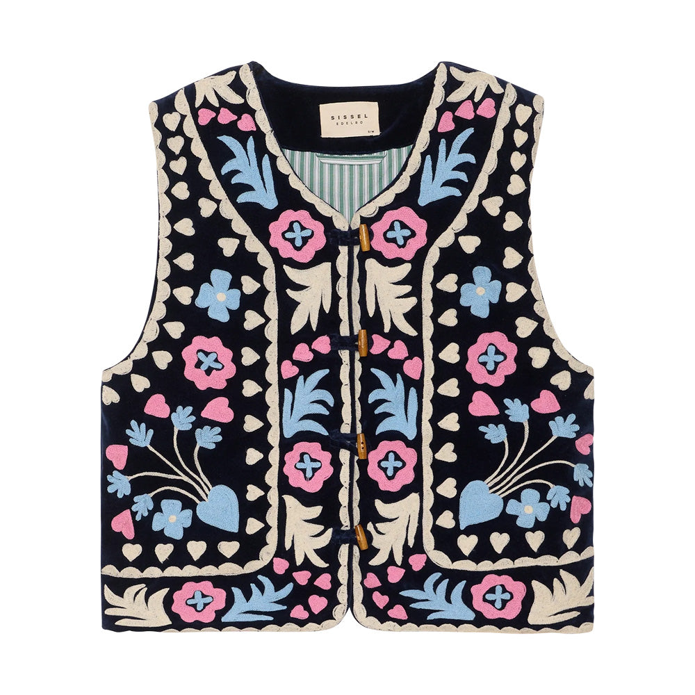 Sissel Edelbo Timothy Vest Navy Broderie