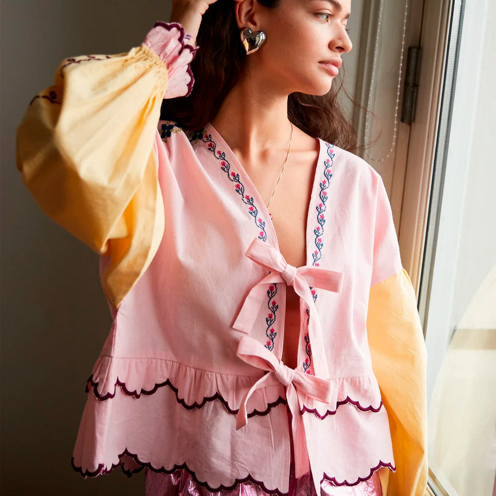 Sissel Edelbo Louise Organic Cotton Top Skjorte Lyserød/lysegul