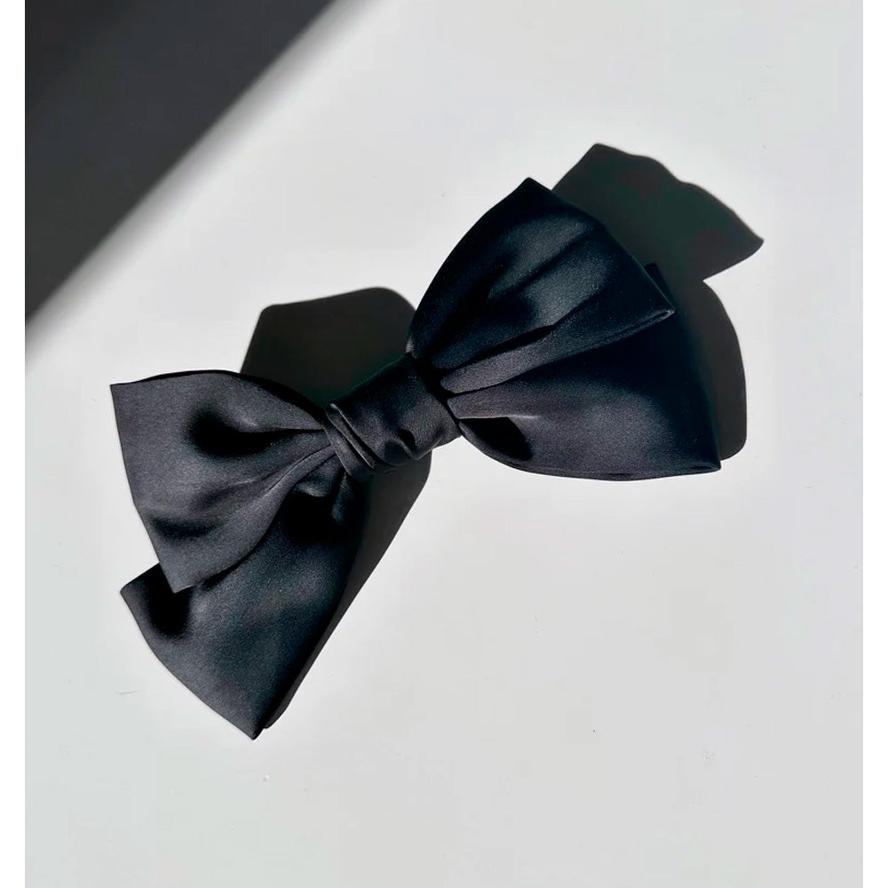 Solar Eclipse Hårklemme Sløjfe Hair Bow Barrette Mat Satin Sort