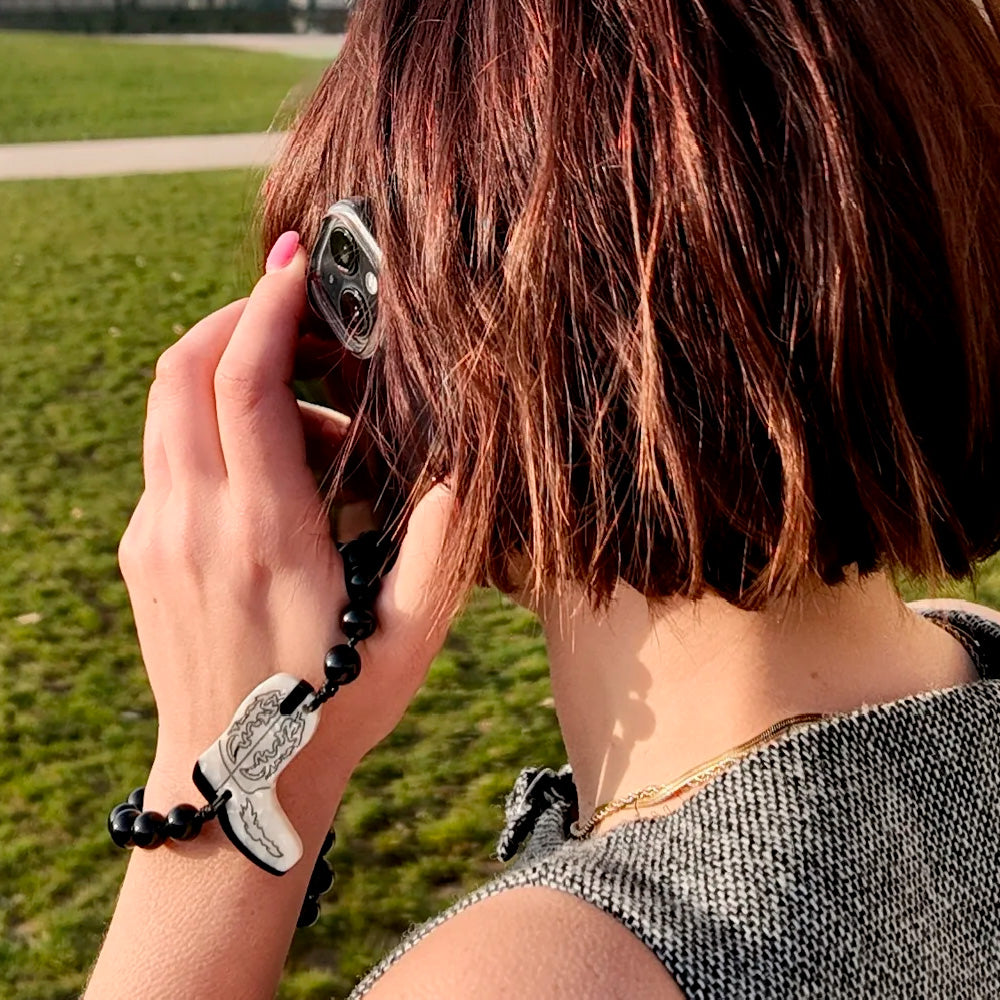 Solar Eclipse Mobil-kæde Natursten Cowboystøvle Sort