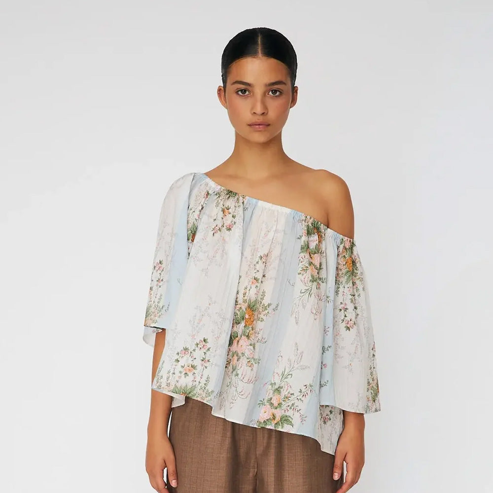 Stalla Nova Loose Blouse with drop Shoulders Creme Multicolour Flowers