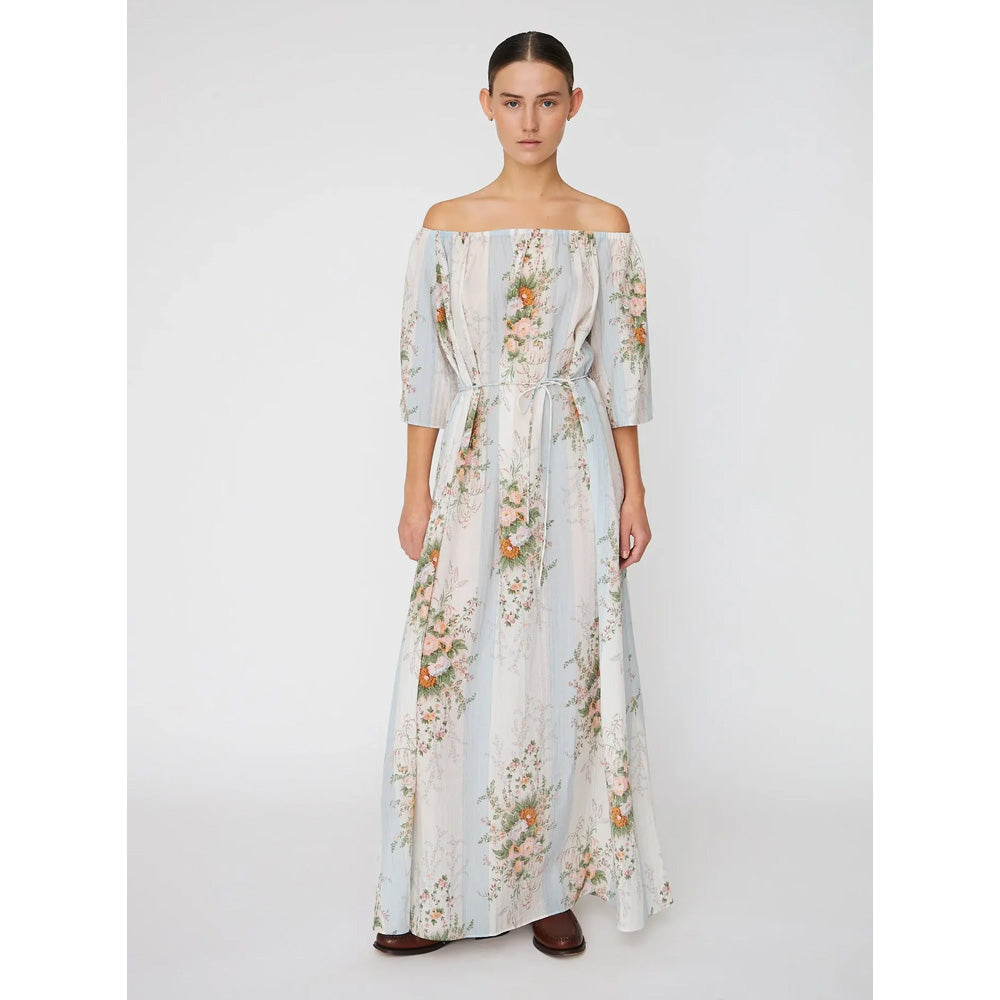 Stalla Nova Loose Maxi Dress with drop Shoulders Creme Multicolour Flowers