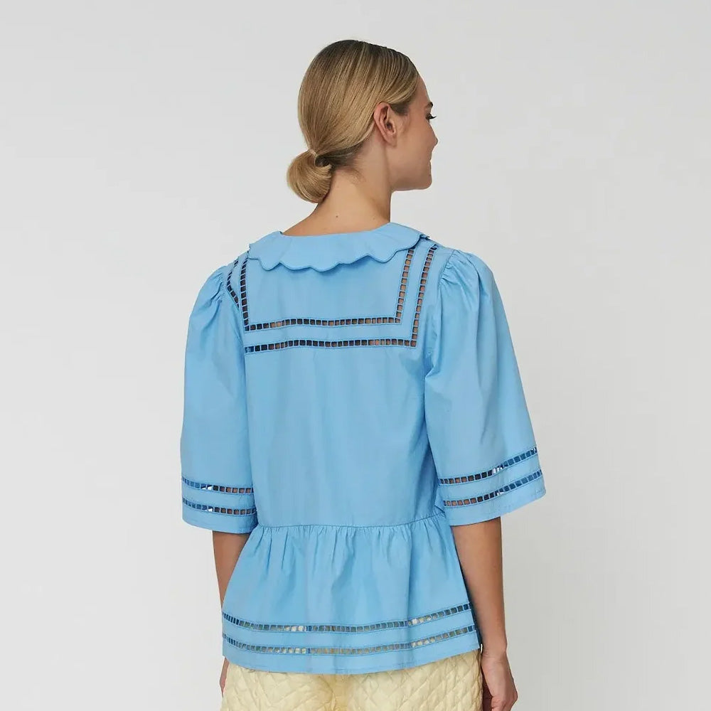 Stella Nova Top with Scallop Edge Collar Blue Coral