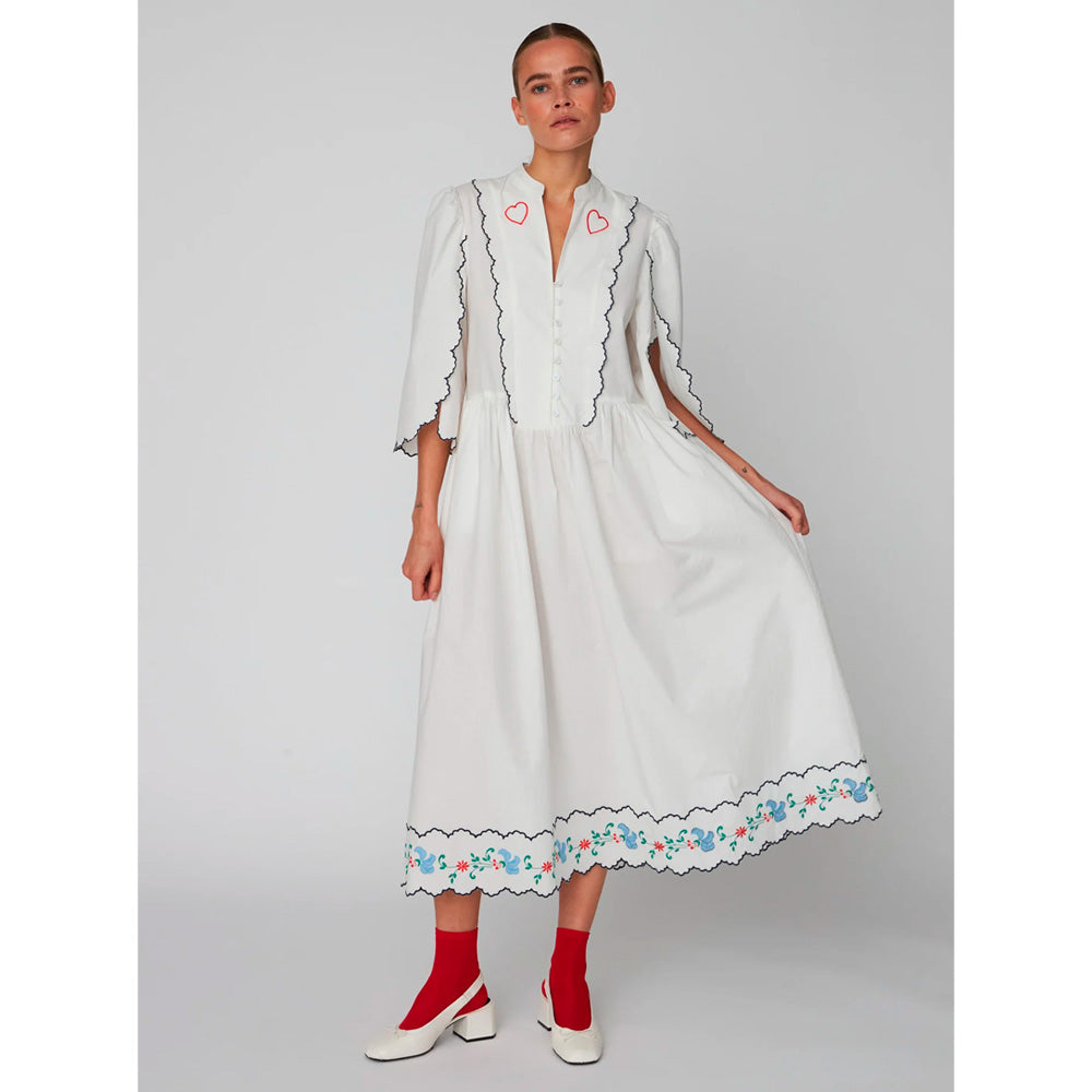 Stella Nova Coloured Embroidered Loose Dress Off White