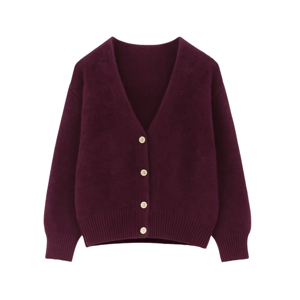 Tiffany Clothing Lilje Mohair Strik Cardigan Aubergine