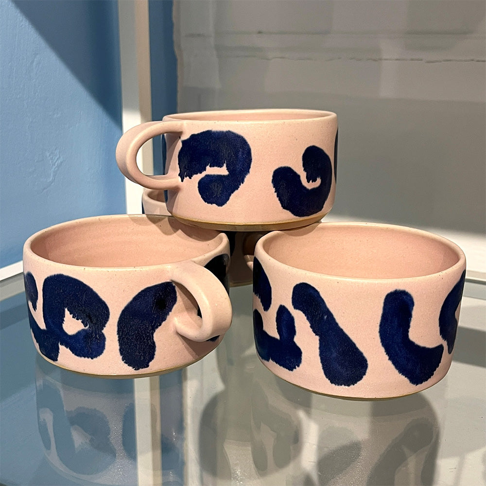 WAS Keramik Leopard Kop Krus Lyserød Blå