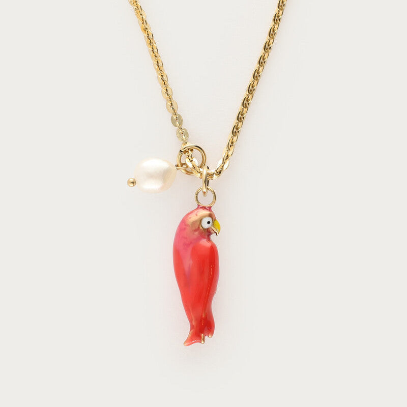 Tropical necklace with parrot close up