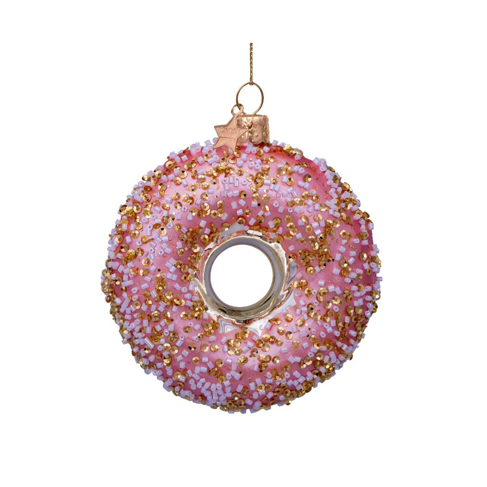 Vondels Ornament Gold/Pink Donut