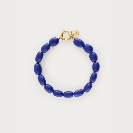 My Jewellery armbånd med petroleumsblå ovale perler og guldfarvet lukning