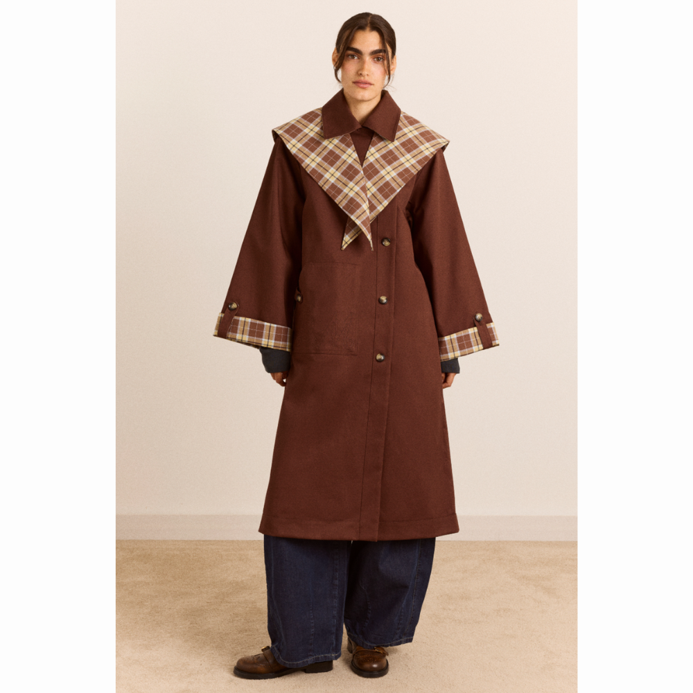 Damson Madder Reversible Longline Jerry Trench Chocolate