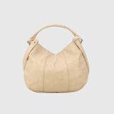 Beige skuldertaske i PU med lynlås langs siden