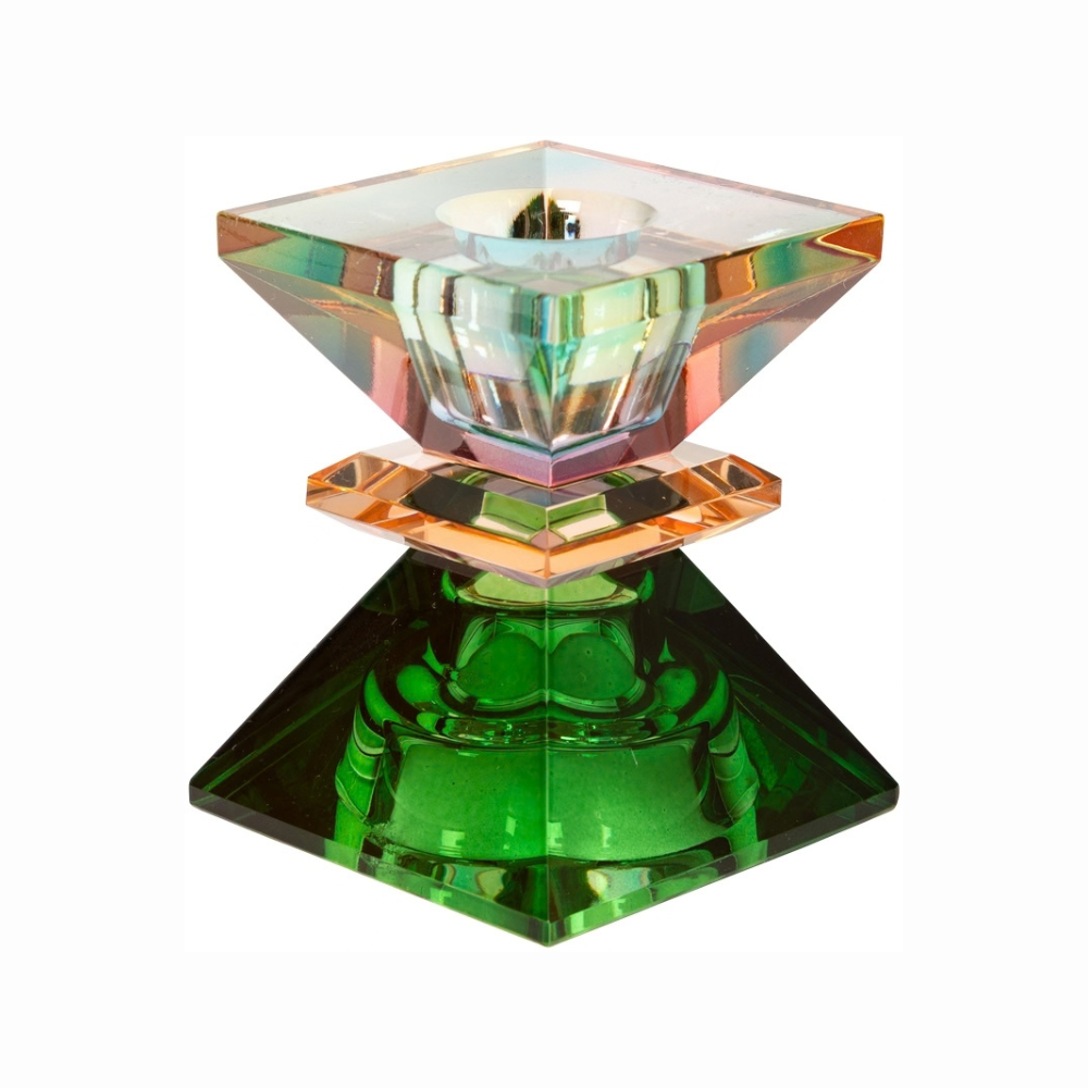 C'est Bon Krystal Lysestage Pyramide Grøn/Fersken/Pink Ombre 7,5x6x6 cm #32