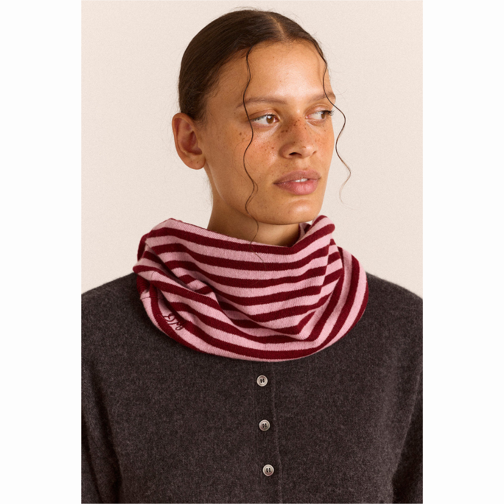 Damson Madder Snood Scarf Pink & Red Stripe