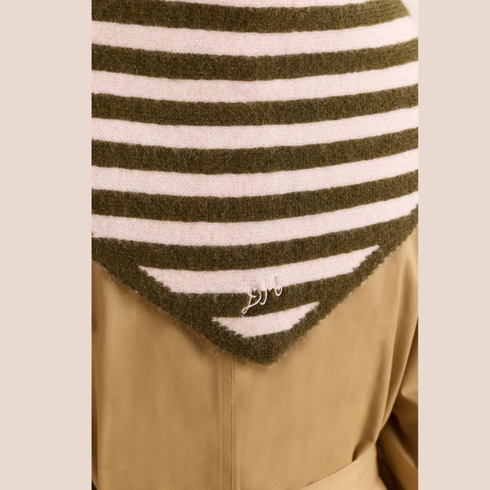 Damson Madder Triangle Scarf Olive & Pink Stripe