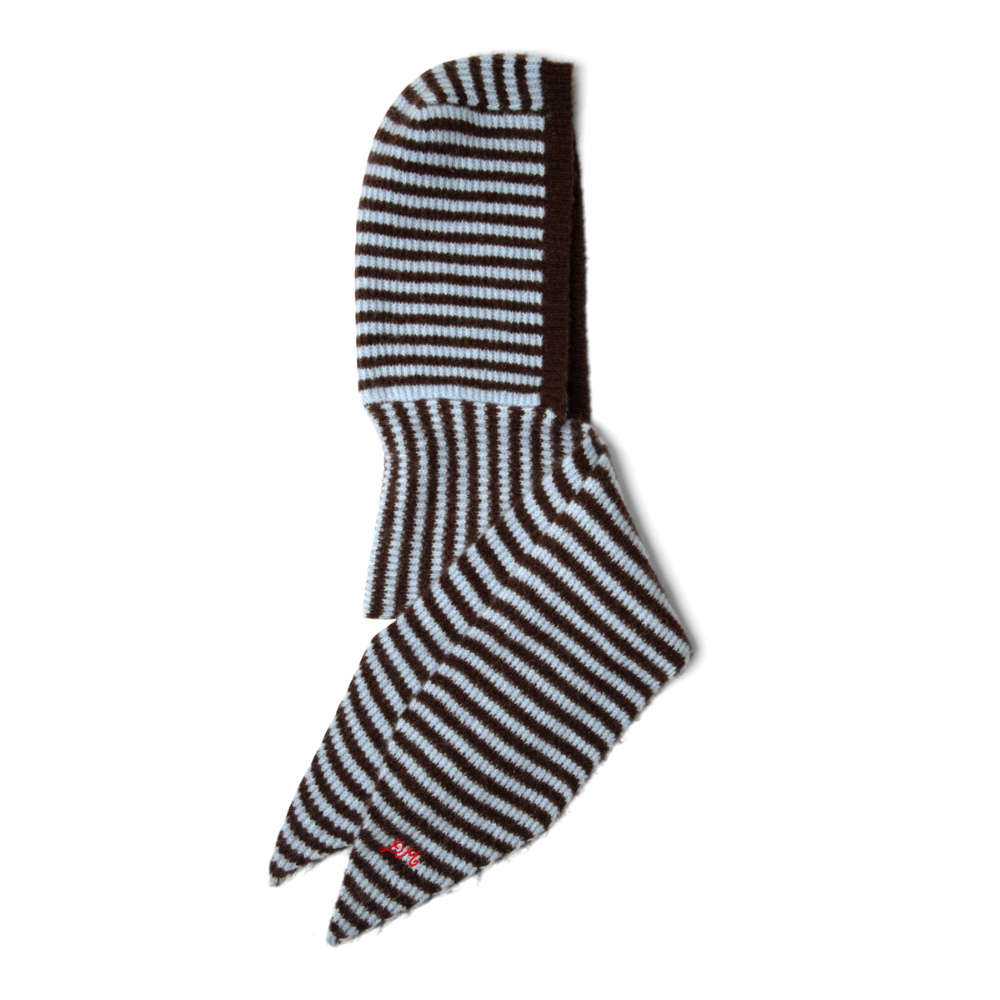 Damson Madder Strikket Tie Front Hood Blue & Choc Stripe