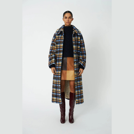 Stella Nova Long Wool Checked frakke i uldblanding