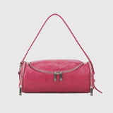 Pink skuldertaske set fra siden med lynlåslomme