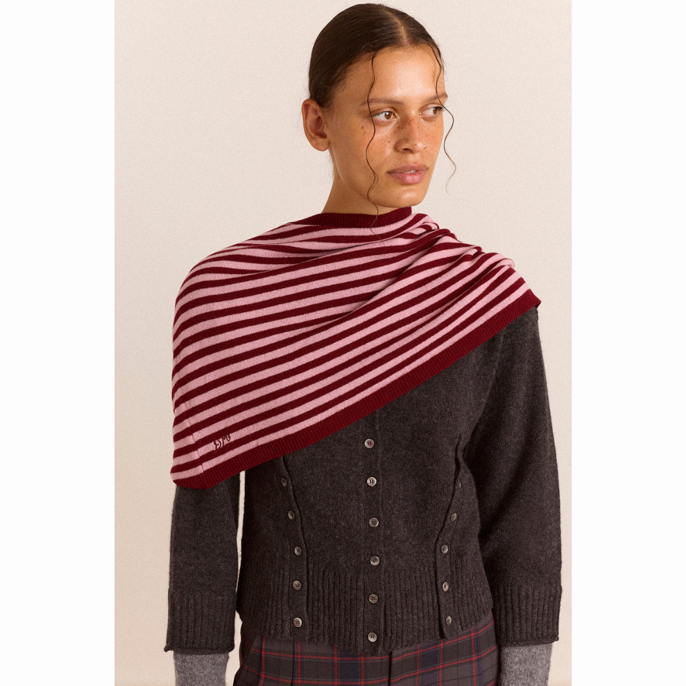 Damson Madder Snood Scarf Pink & Red Stripe