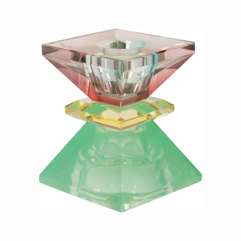 C'est Bon Krystal Lysestage Pyramide Mint/Gul/Rød 7,5x6x6 cm #38