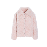 HUNKØN Olga Jacket i lyserød med teddy-struktur, krave og knaplukning foran.